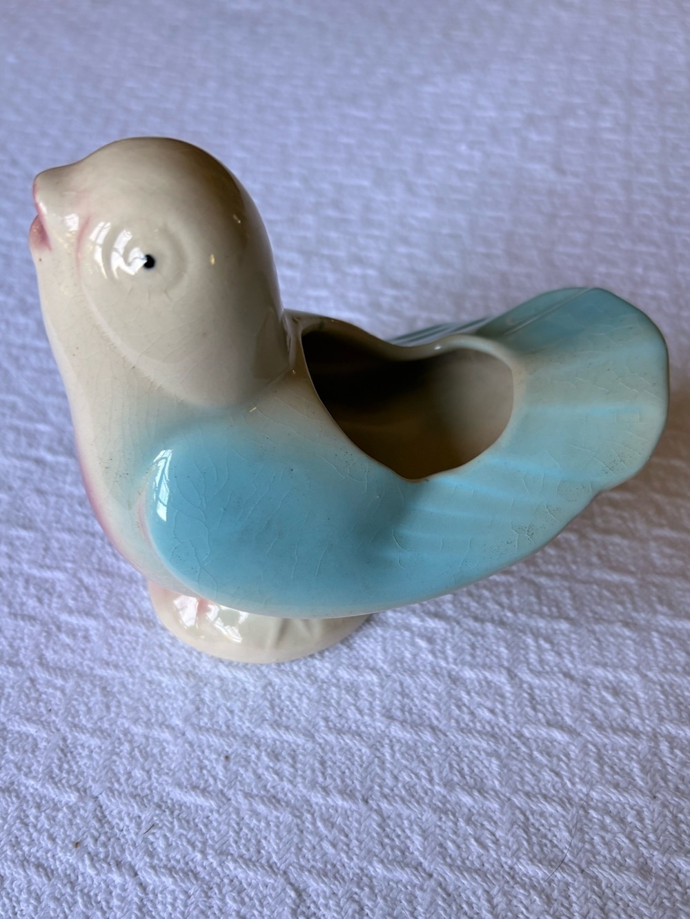 Ceramic Bird Planter - Blue and Cream Decorative Pottery for Birds